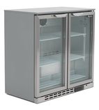 BAR2SS 200 Ltr Undercounter Double Hinged Glass Door Stainless Steel Back Bar Bottle Cooler